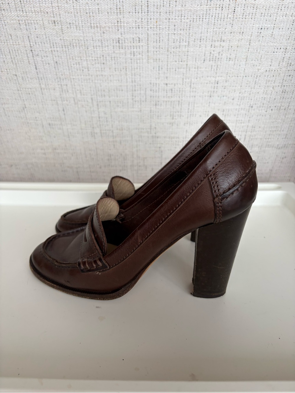 Michael Kors Dark Brown Leather Block Heel Loafers